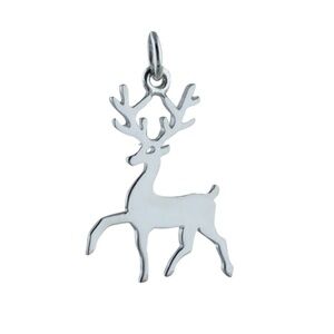 Sterling Silver Stag Deer Charm – Polished 23x14mm Silhouette Pend
